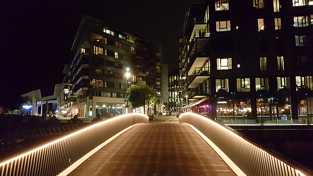 Brücke Licht Tjuvholmen Oslo Nacht Abend