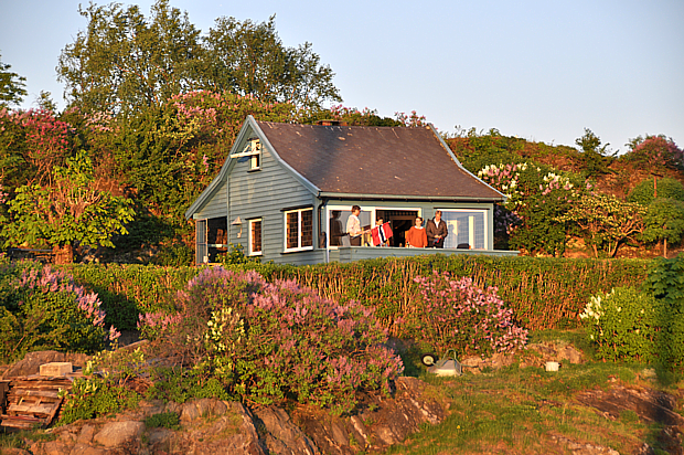 Haus Oslofjord Sonnenuntergang Abend Abendsonne Frühling