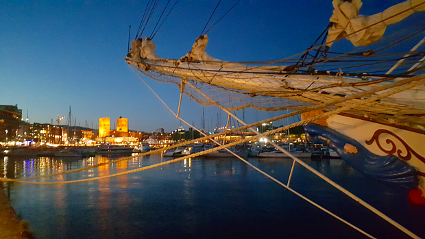 Hafen Segelschiff Oslo Rathaus Nacht Segelboot