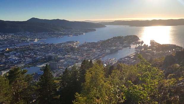 Bergen Fløyen Aussicht Sonne Sonnenuntergang