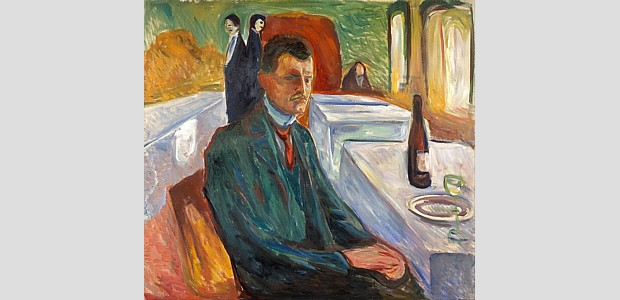 Edvard_Munch Selbstbildnis mit Weinflasche